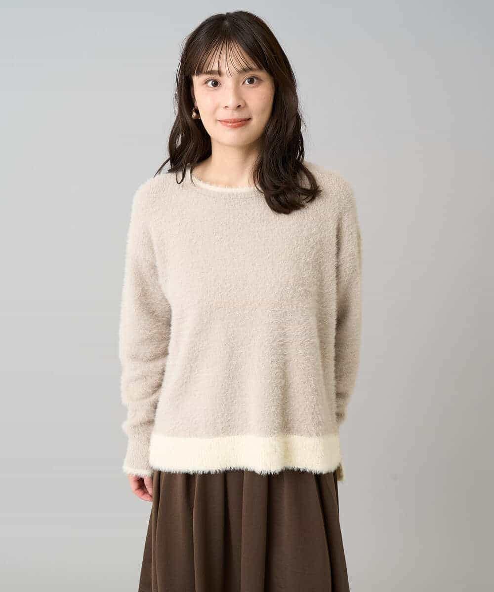 K3FLA32049 a.v.v Elmi(アー・ヴェ・ヴェ) 【低身長サイズ】フェザーヤーンバイカラーニット グレー