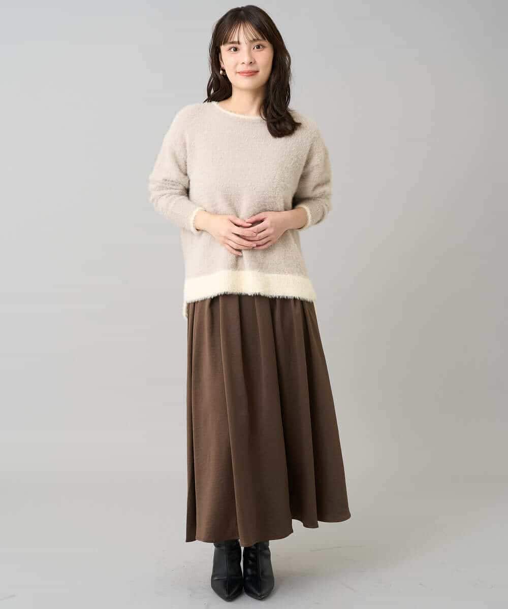 K3FLA32049 a.v.v Elmi(アー・ヴェ・ヴェ) 【低身長サイズ】フェザーヤーンバイカラーニット グレー