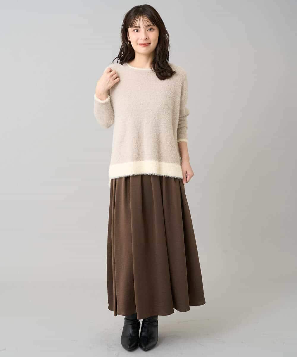 K3FLA32049 a.v.v Elmi(アー・ヴェ・ヴェ) 【低身長サイズ】フェザーヤーンバイカラーニット グレー