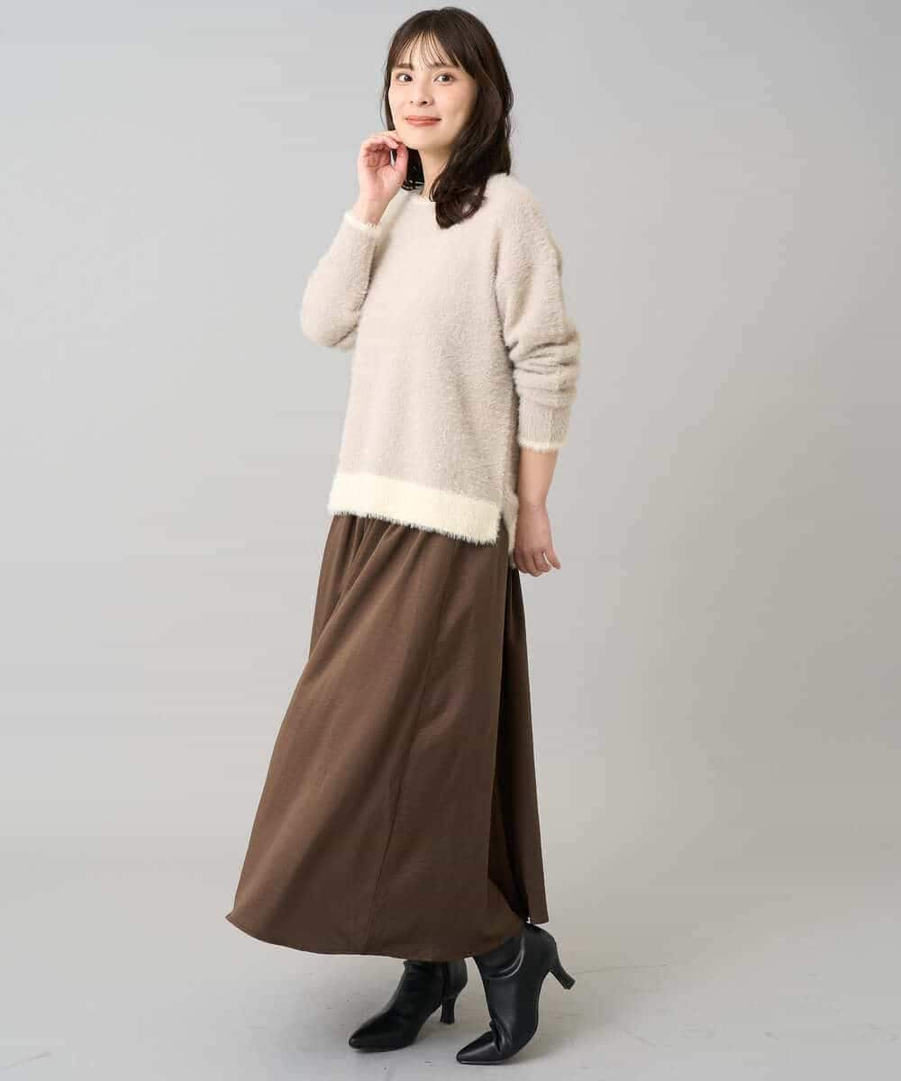 K3FLA32049 a.v.v Elmi(アー・ヴェ・ヴェ) 【低身長サイズ】フェザーヤーンバイカラーニット グレー