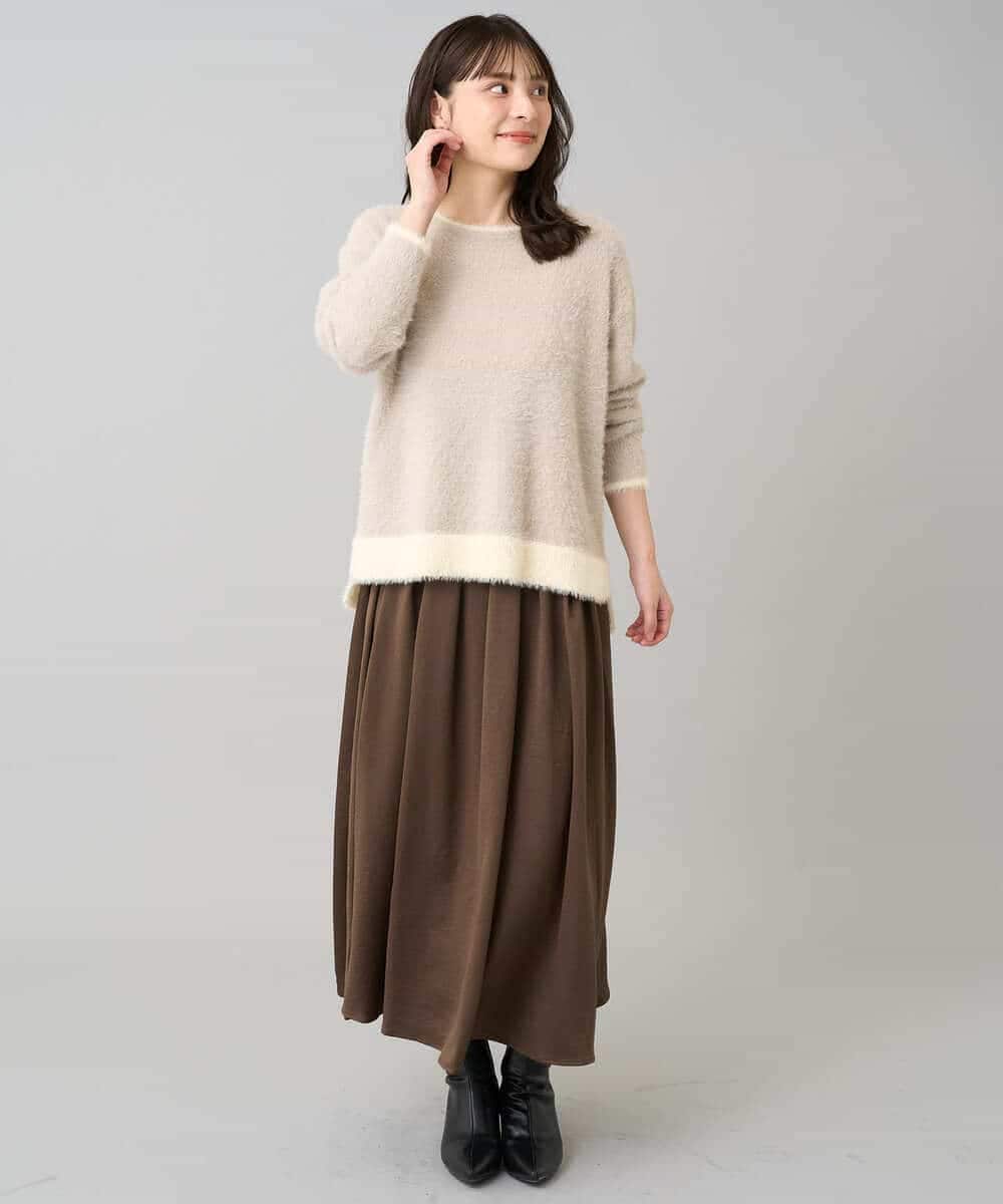 K3FLA32049 a.v.v Elmi(アー・ヴェ・ヴェ) 【低身長サイズ】フェザーヤーンバイカラーニット グレー