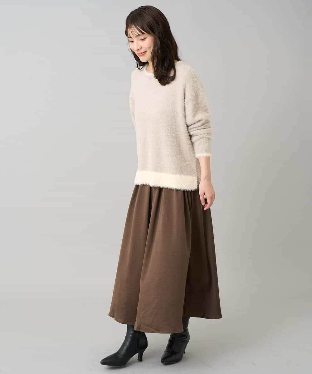 K3FLA32049 a.v.v Elmi(アー・ヴェ・ヴェ) 【低身長サイズ】フェザーヤーンバイカラーニット グレー