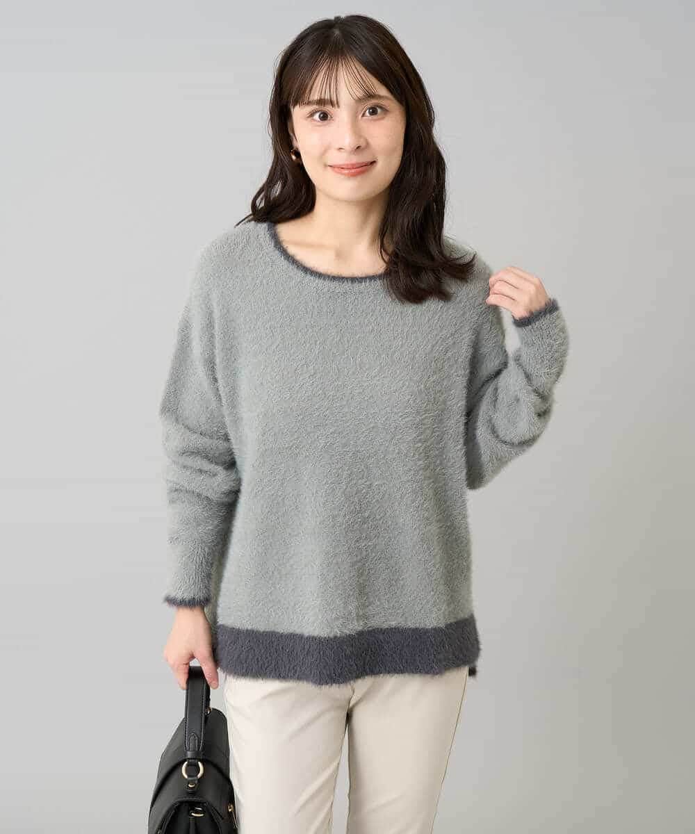 K3FLA32049 a.v.v Elmi(アー・ヴェ・ヴェ) 【低身長サイズ】フェザーヤーンバイカラーニット グレー