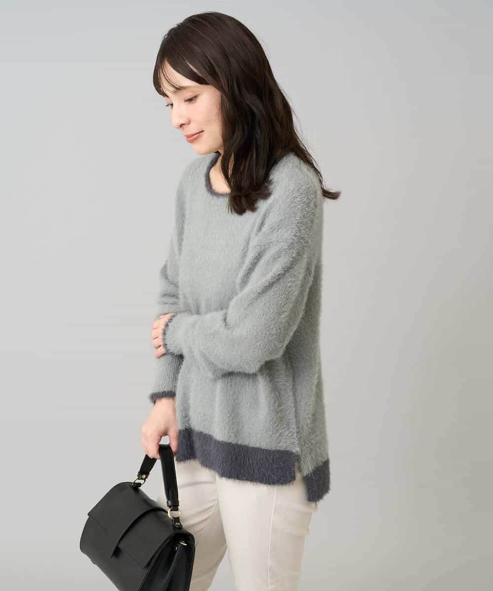 K3FLA32049 a.v.v Elmi(アー・ヴェ・ヴェ) 【低身長サイズ】フェザーヤーンバイカラーニット グレー