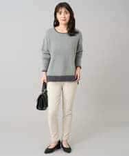 K3FLA32049 a.v.v Elmi(アー・ヴェ・ヴェ) 【低身長サイズ】フェザーヤーンバイカラーニット グレー