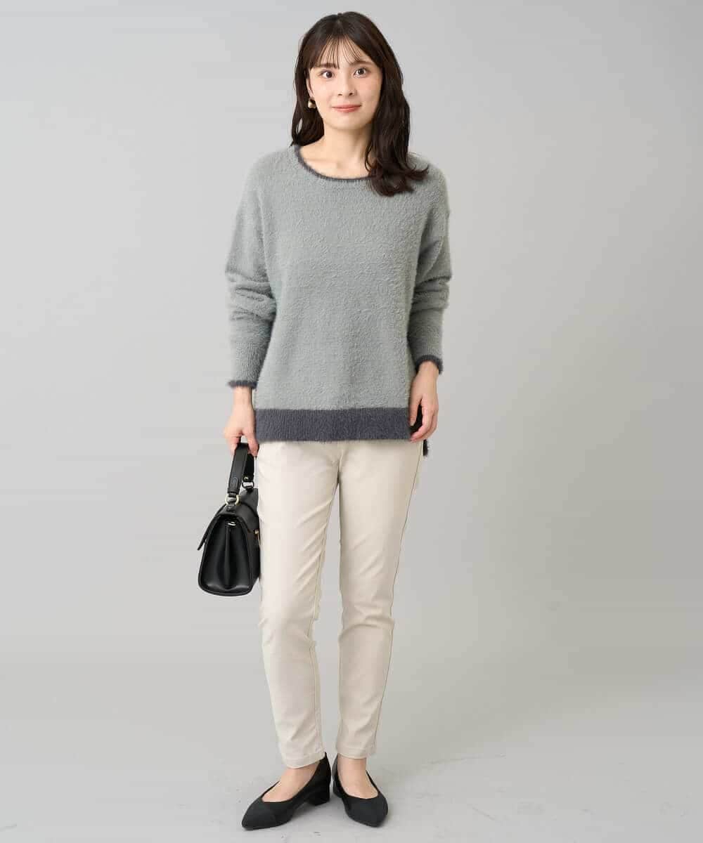 K3FLA32049 a.v.v Elmi(アー・ヴェ・ヴェ) 【低身長サイズ】フェザーヤーンバイカラーニット グレー