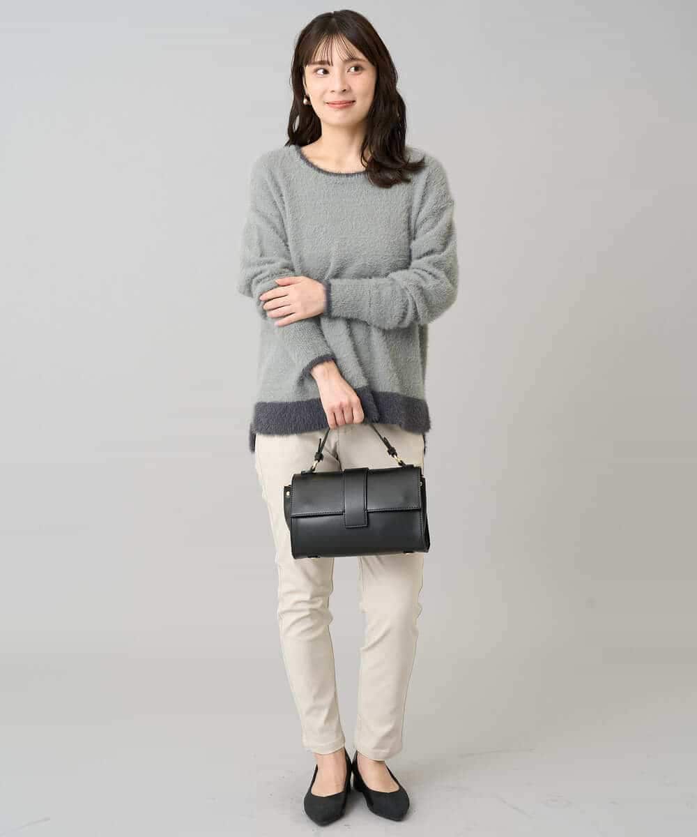 K3FLA32049 a.v.v Elmi(アー・ヴェ・ヴェ) 【低身長サイズ】フェザーヤーンバイカラーニット グレー