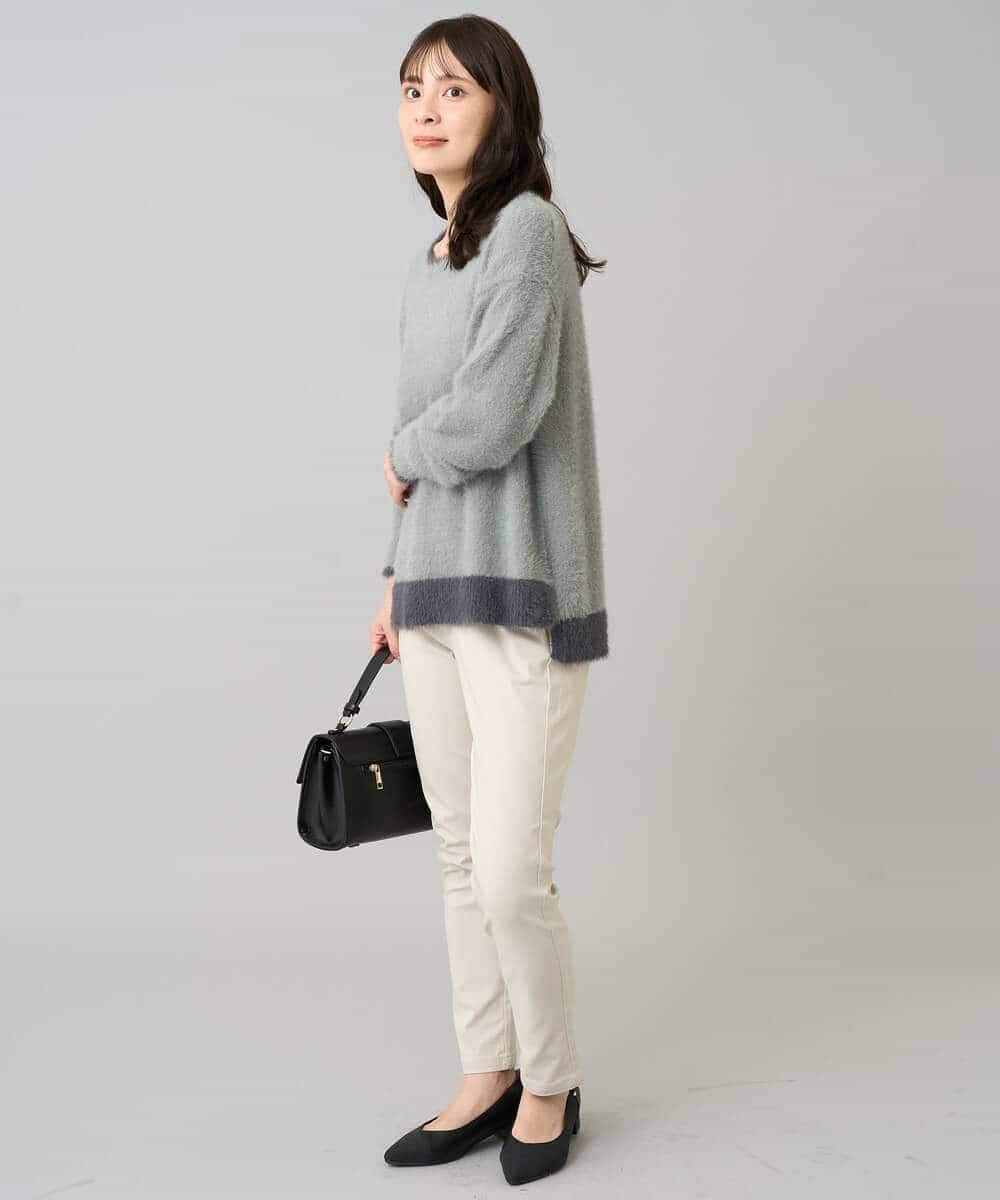 K3FLA32049 a.v.v Elmi(アー・ヴェ・ヴェ) 【低身長サイズ】フェザーヤーンバイカラーニット グレー