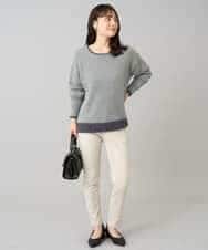 K3FLA32049 a.v.v Elmi(アー・ヴェ・ヴェ) 【低身長サイズ】フェザーヤーンバイカラーニット グレー