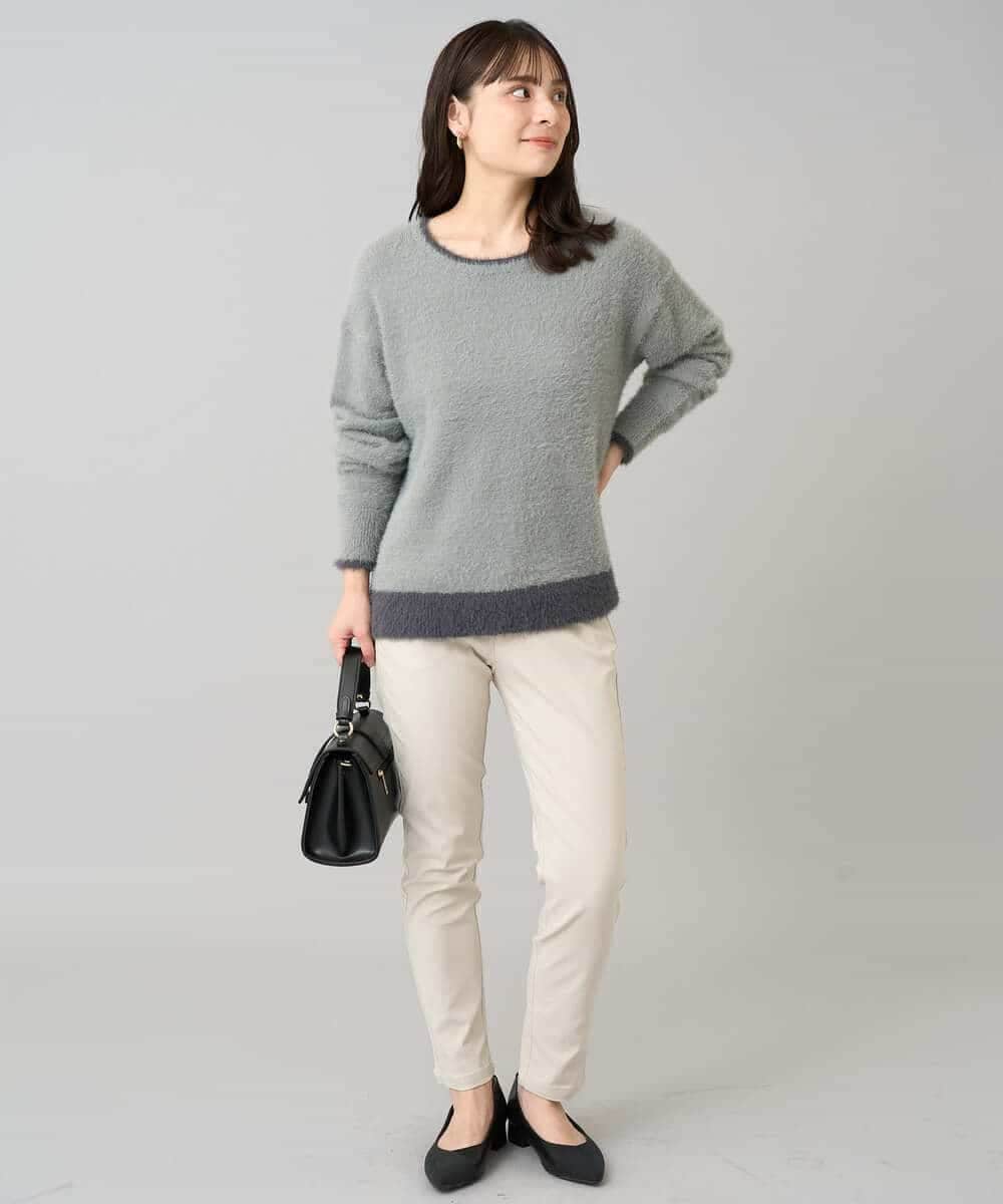 K3FLA32049 a.v.v Elmi(アー・ヴェ・ヴェ) 【低身長サイズ】フェザーヤーンバイカラーニット グレー