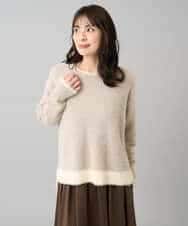 K3FLA32049 a.v.v Elmi(アー・ヴェ・ヴェ) 【低身長サイズ】フェザーヤーンバイカラーニット グレー