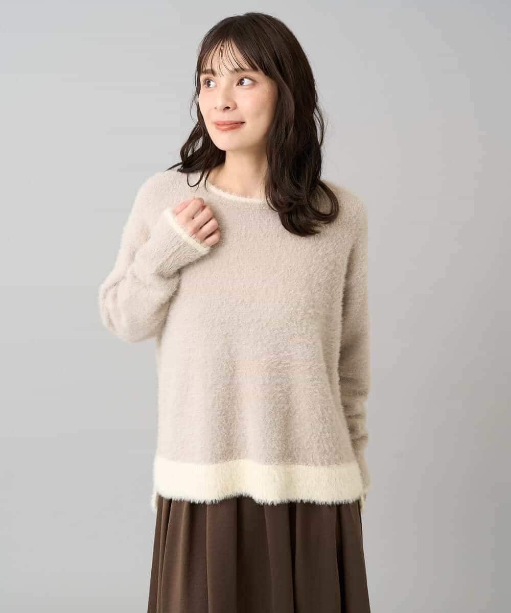 K3FLA32049 a.v.v Elmi(アー・ヴェ・ヴェ) 【低身長サイズ】フェザーヤーンバイカラーニット グレー