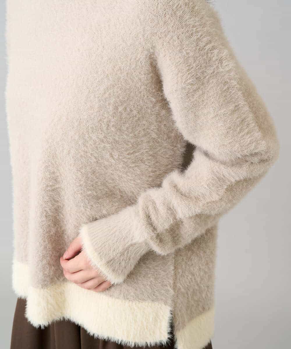 K3FLA32049 a.v.v Elmi(アー・ヴェ・ヴェ) 【低身長サイズ】フェザーヤーンバイカラーニット グレー