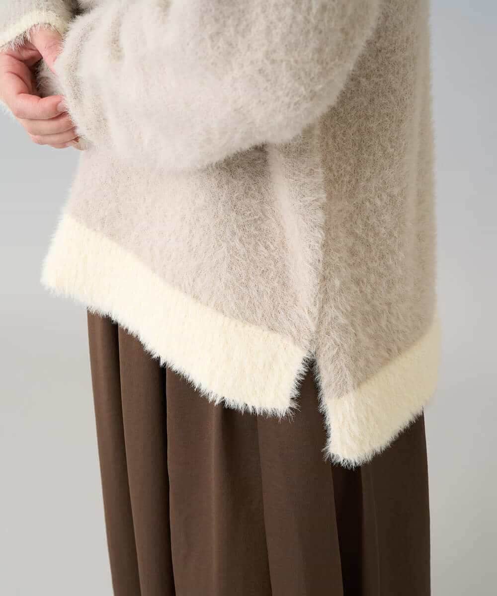 K3FLA32049 a.v.v Elmi(アー・ヴェ・ヴェ) 【低身長サイズ】フェザーヤーンバイカラーニット グレー