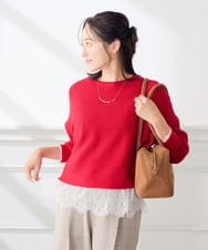 K3FLD37049 a.v.v Elmi(アー・ヴェ・ヴェ) 【低身長サイズ】バックパール ショート丈 ニット レッド