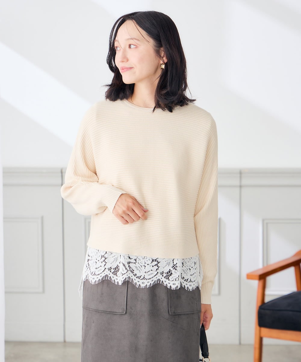K3FLD37049 a.v.v Elmi(アー・ヴェ・ヴェ) 【低身長サイズ】バックパール ショート丈 ニット レッド