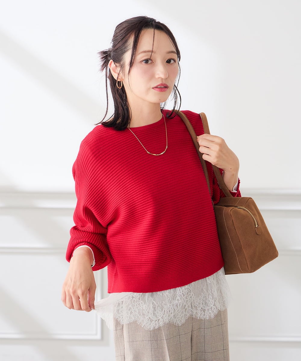 K3FLD37049 a.v.v Elmi(アー・ヴェ・ヴェ) 【低身長サイズ】バックパール ショート丈 ニット レッド