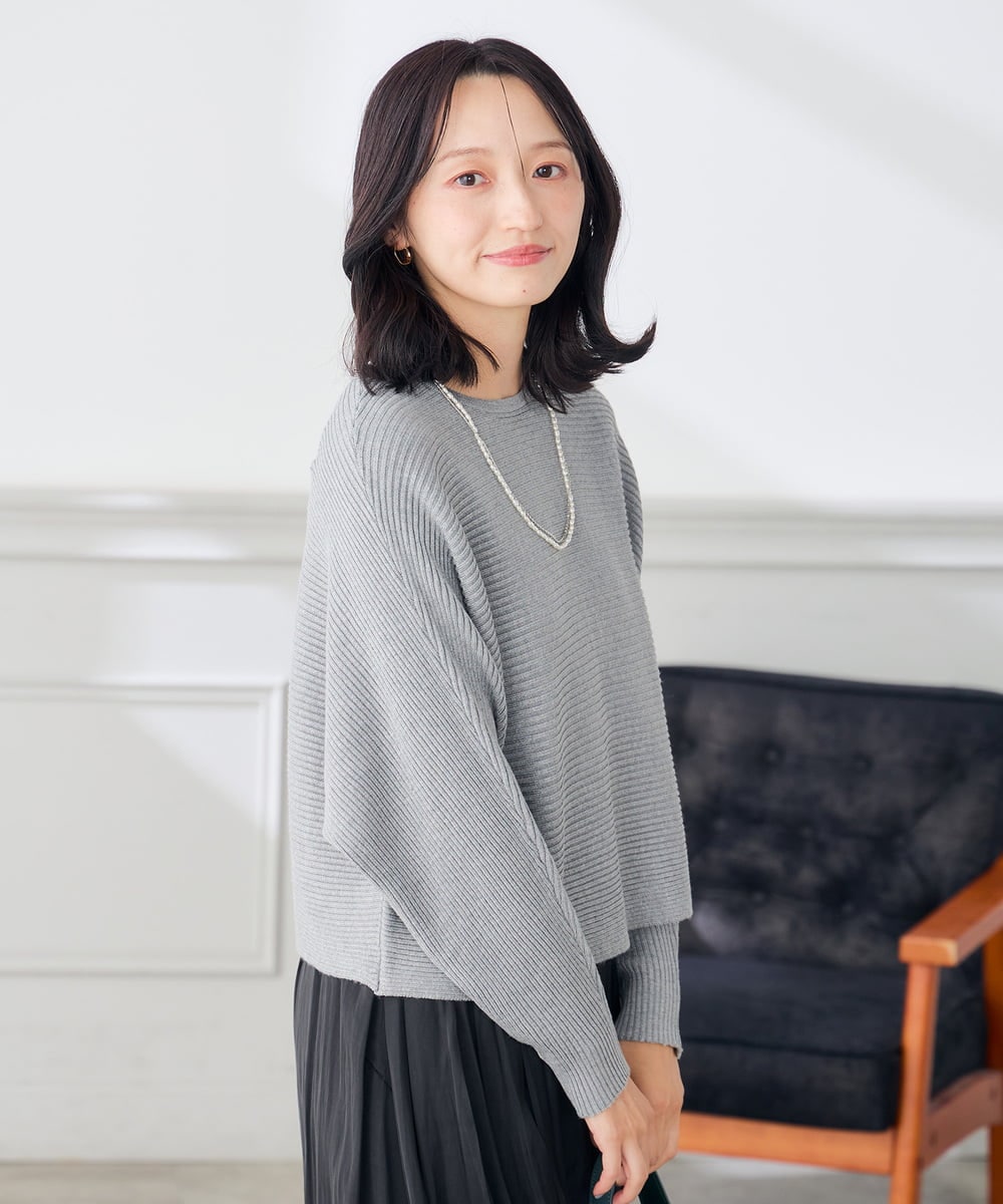K3FLD37049 a.v.v Elmi(アー・ヴェ・ヴェ) 【低身長サイズ】バックパール ショート丈 ニット レッド
