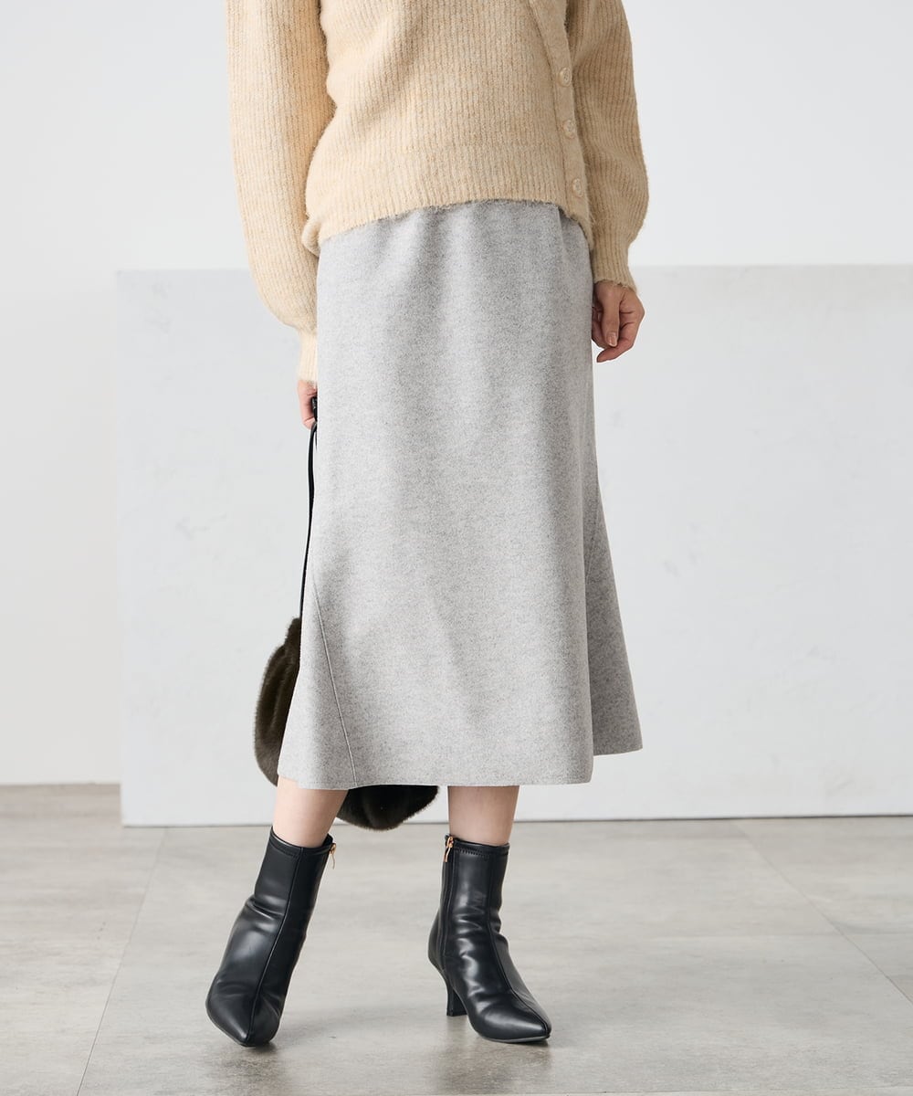 K3HBD15059 a.v.v Elmi(アー・ヴェ・ヴェ) 【低身長サイズ】ウールライクジャージマーメイドスカート【洗える/ストレッチ】 ライトグレー