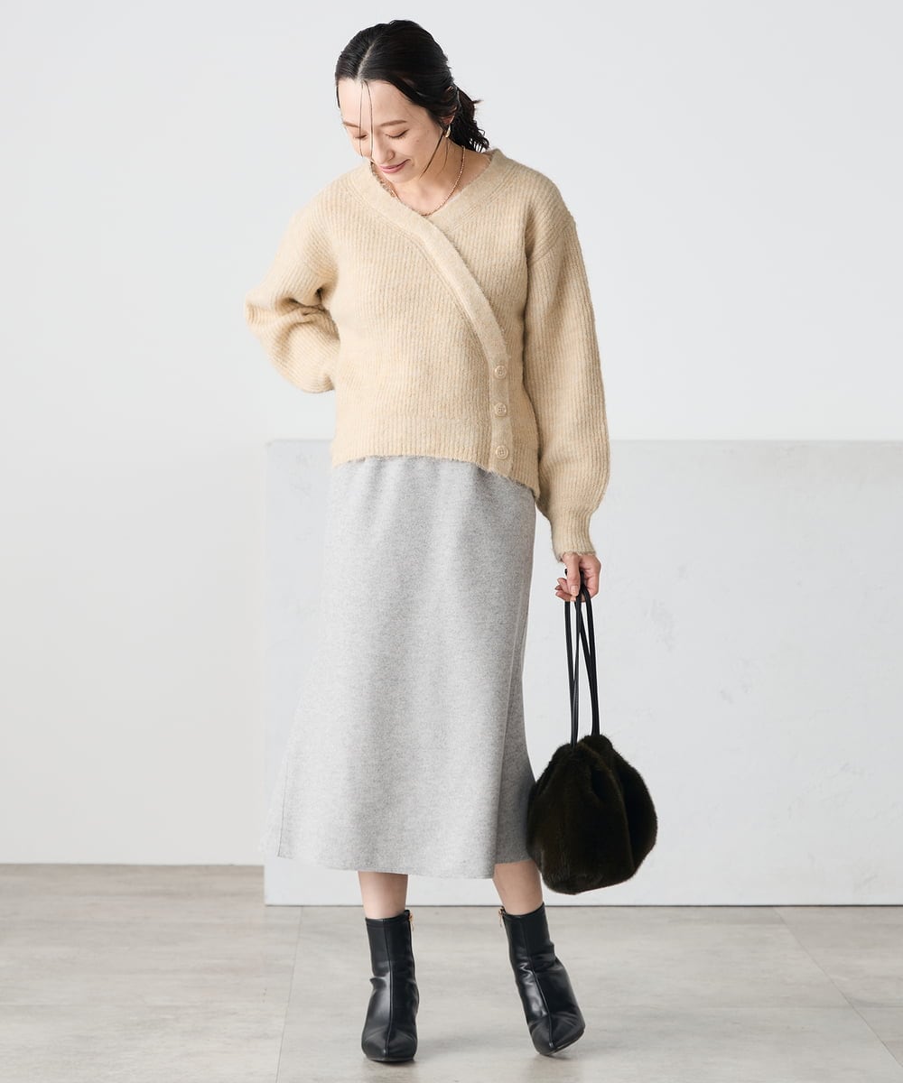 K3HBD15059 a.v.v Elmi(アー・ヴェ・ヴェ) 【低身長サイズ】ウールライクジャージマーメイドスカート【洗える/ストレッチ】 ライトグレー