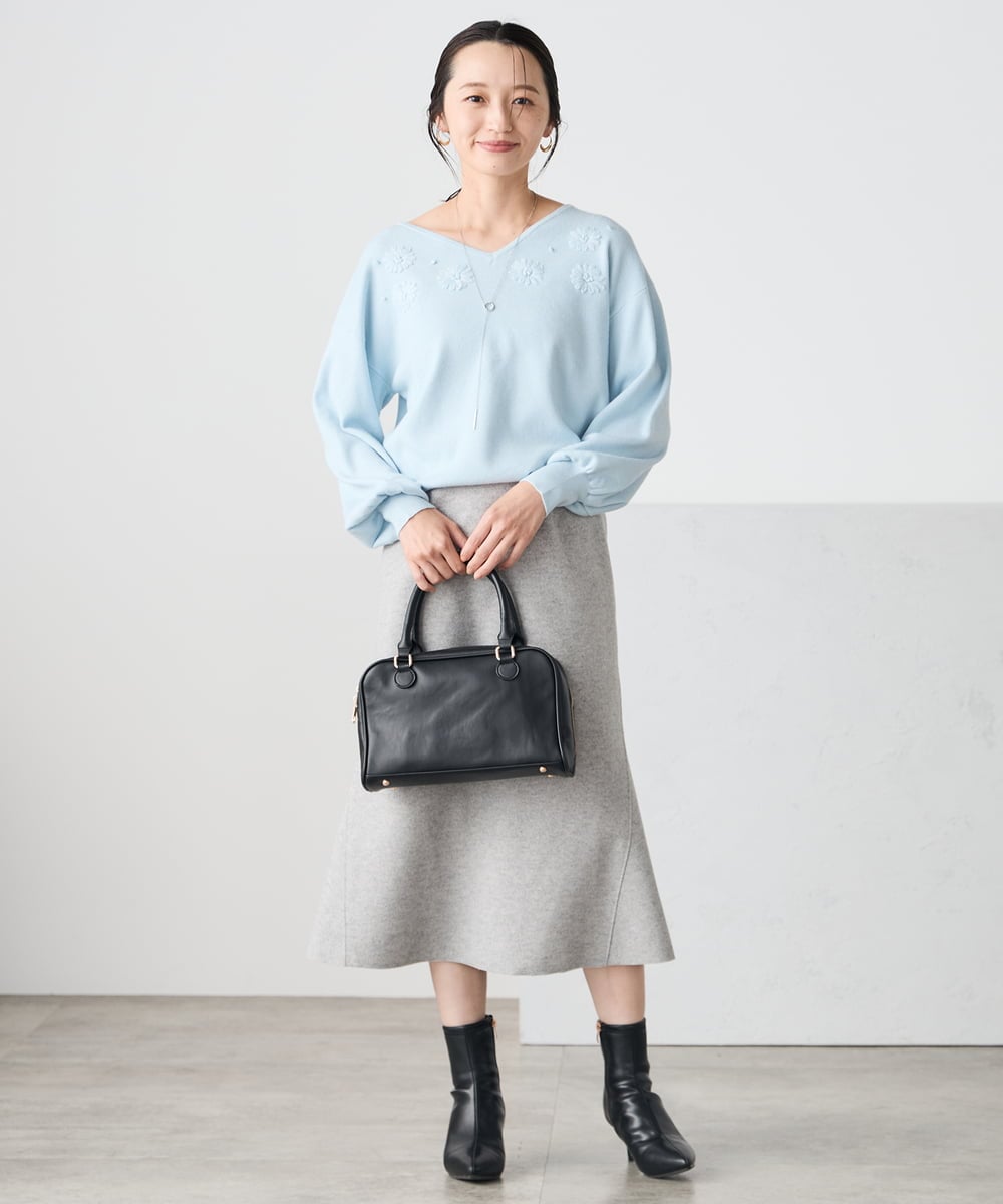 K3HBD15059 a.v.v Elmi(アー・ヴェ・ヴェ) 【低身長サイズ】ウールライクジャージマーメイドスカート【洗える/ストレッチ】 ライトグレー