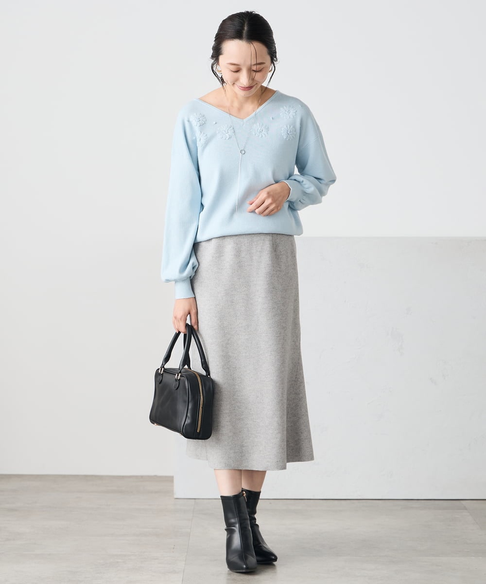 K3HBD15059 a.v.v Elmi(アー・ヴェ・ヴェ) 【低身長サイズ】ウールライクジャージマーメイドスカート【洗える/ストレッチ】 ライトグレー