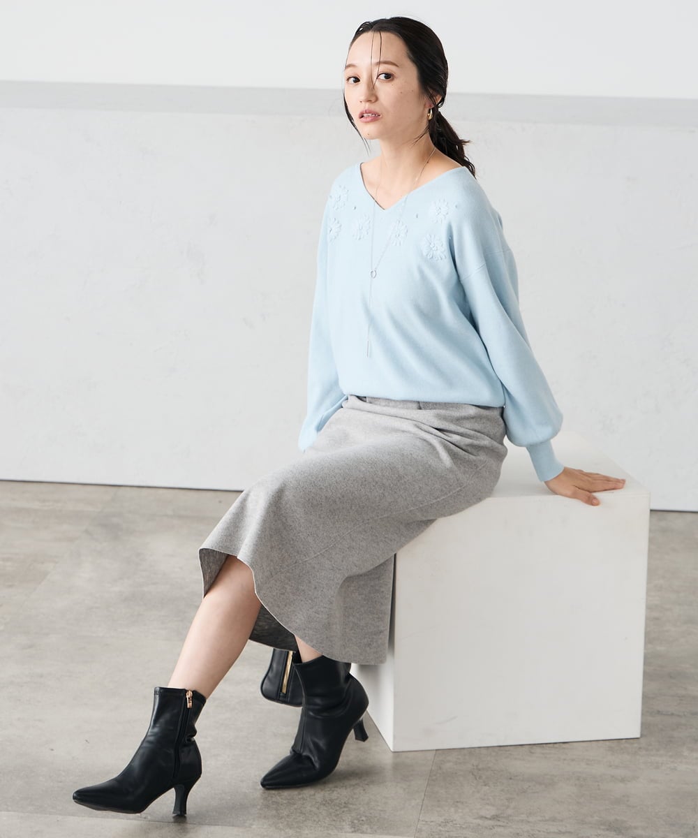 K3HBD15059 a.v.v Elmi(アー・ヴェ・ヴェ) 【低身長サイズ】ウールライクジャージマーメイドスカート【洗える/ストレッチ】 ライトグレー