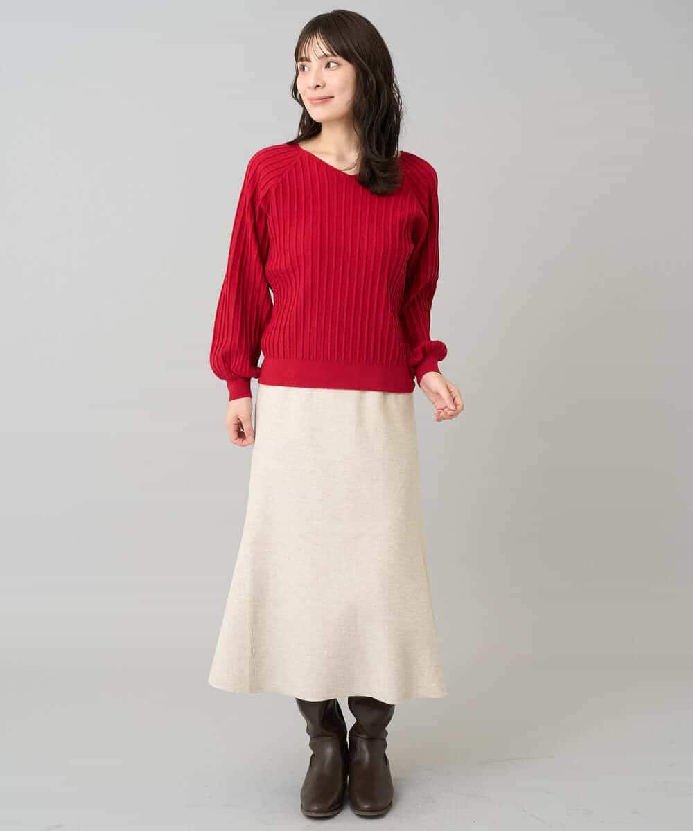 K3HBD15059 a.v.v Elmi(アー・ヴェ・ヴェ) 【低身長サイズ】ウールライクジャージマーメイドスカート【洗える/ストレッチ】 ライトグレー