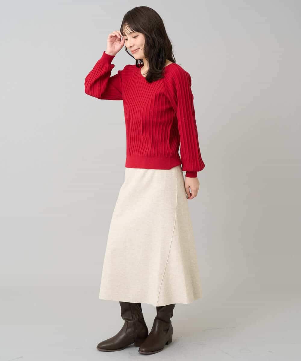 K3HBD15059 a.v.v Elmi(アー・ヴェ・ヴェ) 【低身長サイズ】ウールライクジャージマーメイドスカート【洗える/ストレッチ】 ライトグレー