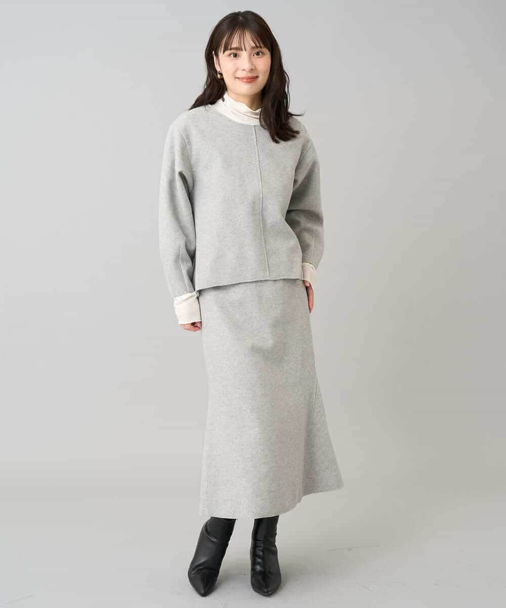K3HBD15059 a.v.v Elmi(アー・ヴェ・ヴェ) 【低身長サイズ】ウールライクジャージマーメイドスカート【洗える/ストレッチ】 ライトグレー