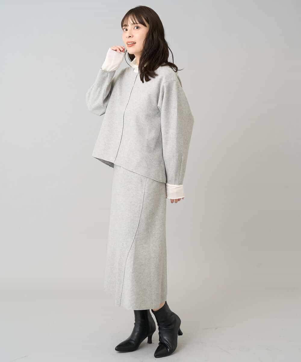 K3HBD15059 a.v.v Elmi(アー・ヴェ・ヴェ) 【低身長サイズ】ウールライクジャージマーメイドスカート【洗える/ストレッチ】 ライトグレー