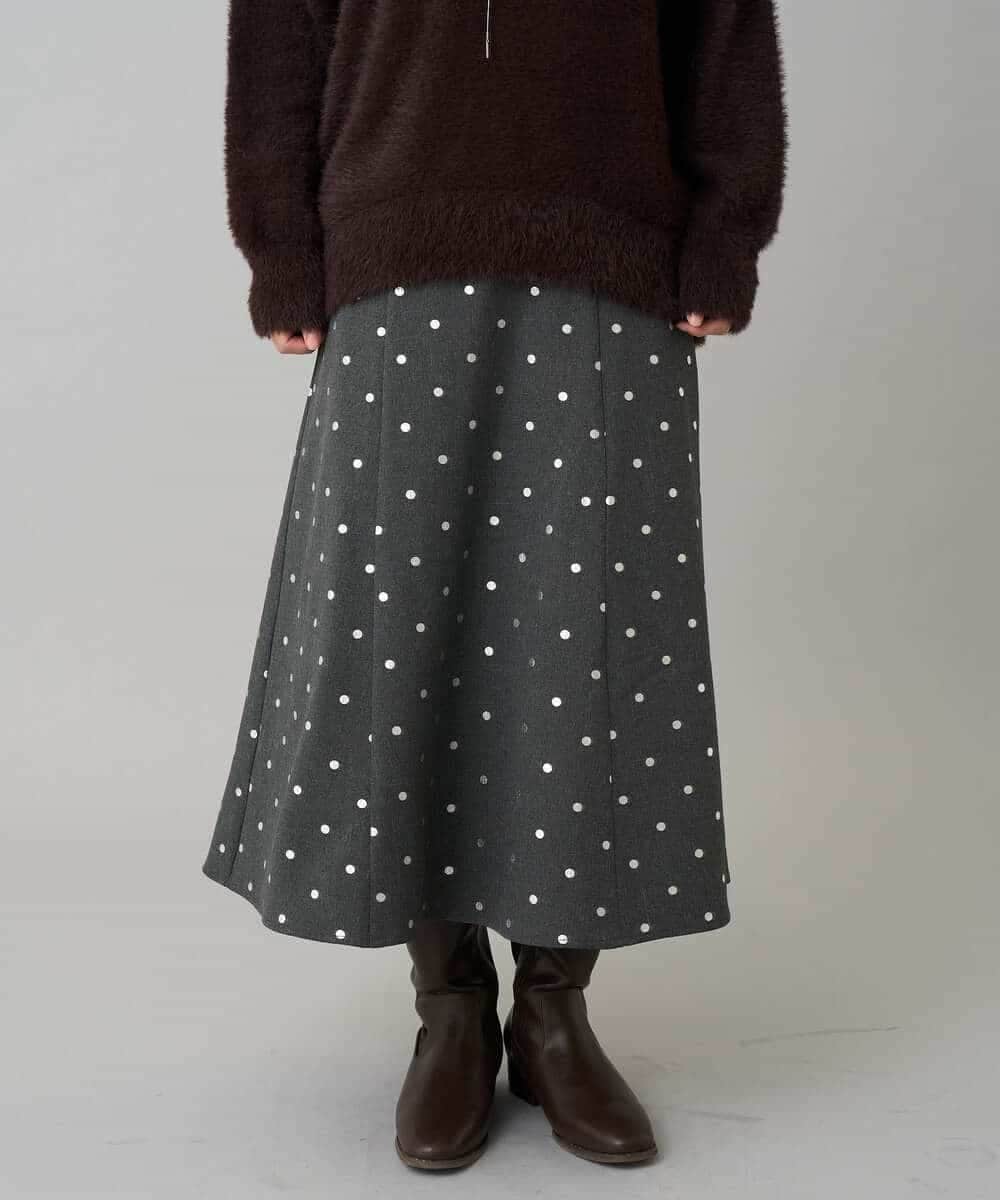 K3HBD16059 a.v.v Elmi(アー・ヴェ・ヴェ) 【低身長サイズ】箔ドットフレアスカート ダークグレー