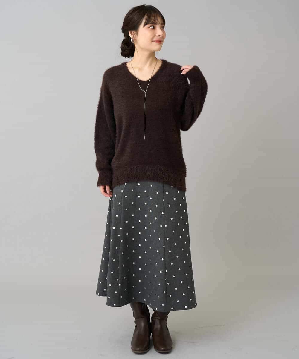 K3HBD16059 a.v.v Elmi(アー・ヴェ・ヴェ) 【低身長サイズ】箔ドットフレアスカート ダークグレー