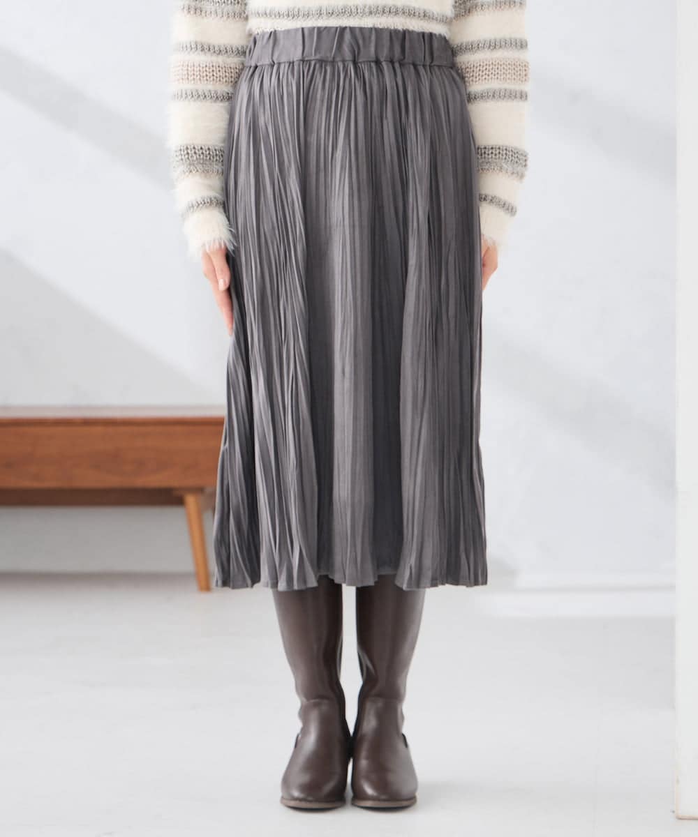 K3HBD17059 a.v.v Elmi(アー・ヴェ・ヴェ) 【低身長サイズ】フェイクスエードランダムプリーツスカート【洗える】 ライトピンク