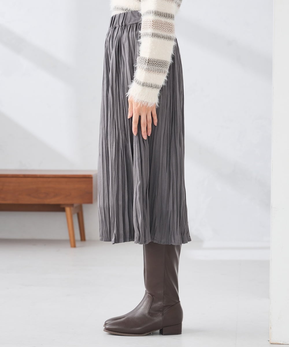 K3HBD17059 a.v.v Elmi(アー・ヴェ・ヴェ) 【低身長サイズ】フェイクスエードランダムプリーツスカート【洗える】 ライトピンク