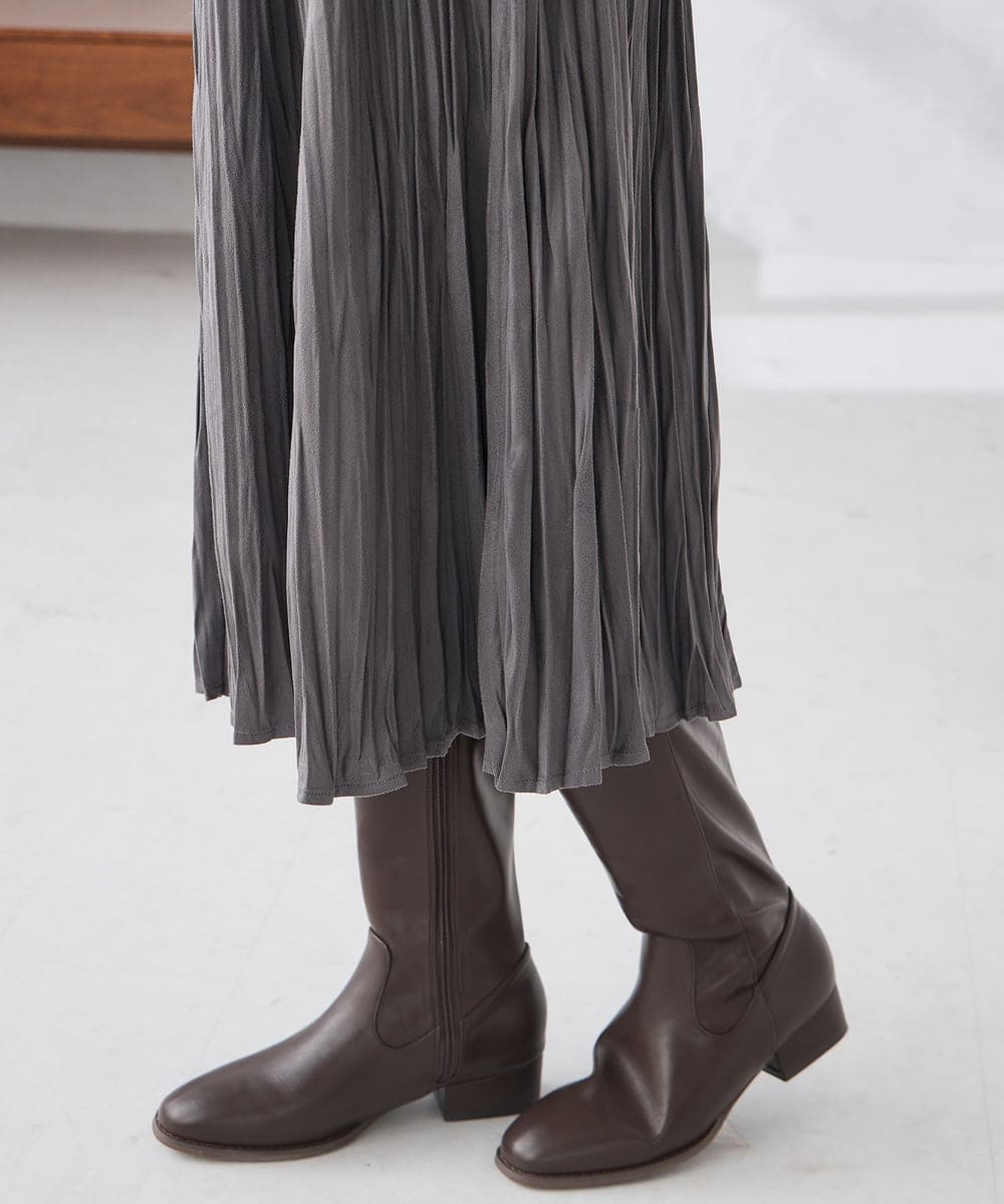 K3HBD17059 a.v.v Elmi(アー・ヴェ・ヴェ) 【低身長サイズ】フェイクスエードランダムプリーツスカート【洗える】 ライトピンク