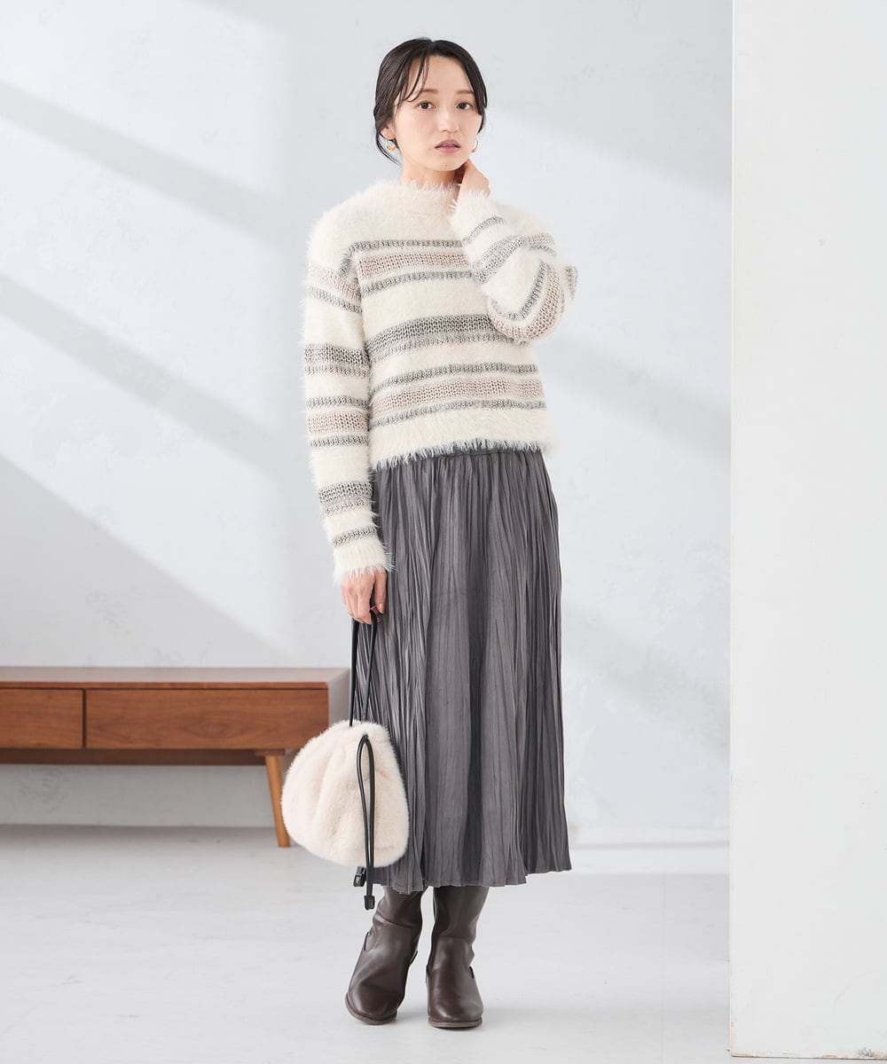 K3HBD17059 a.v.v Elmi(アー・ヴェ・ヴェ) 【低身長サイズ】フェイクスエードランダムプリーツスカート【洗える】 ライトピンク