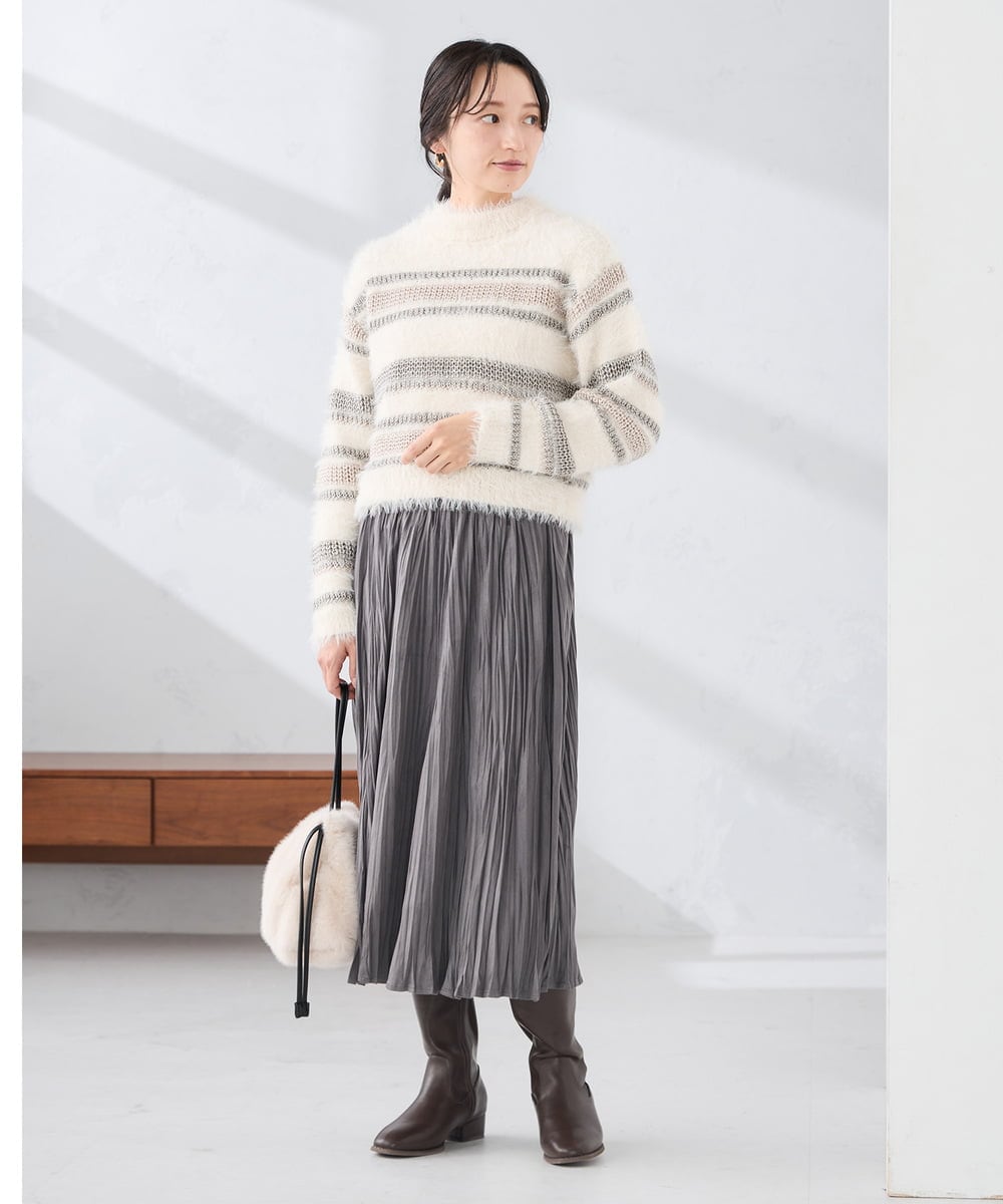 K3HBD17059 a.v.v Elmi(アー・ヴェ・ヴェ) 【低身長サイズ】フェイクスエードランダムプリーツスカート【洗える】 ライトピンク