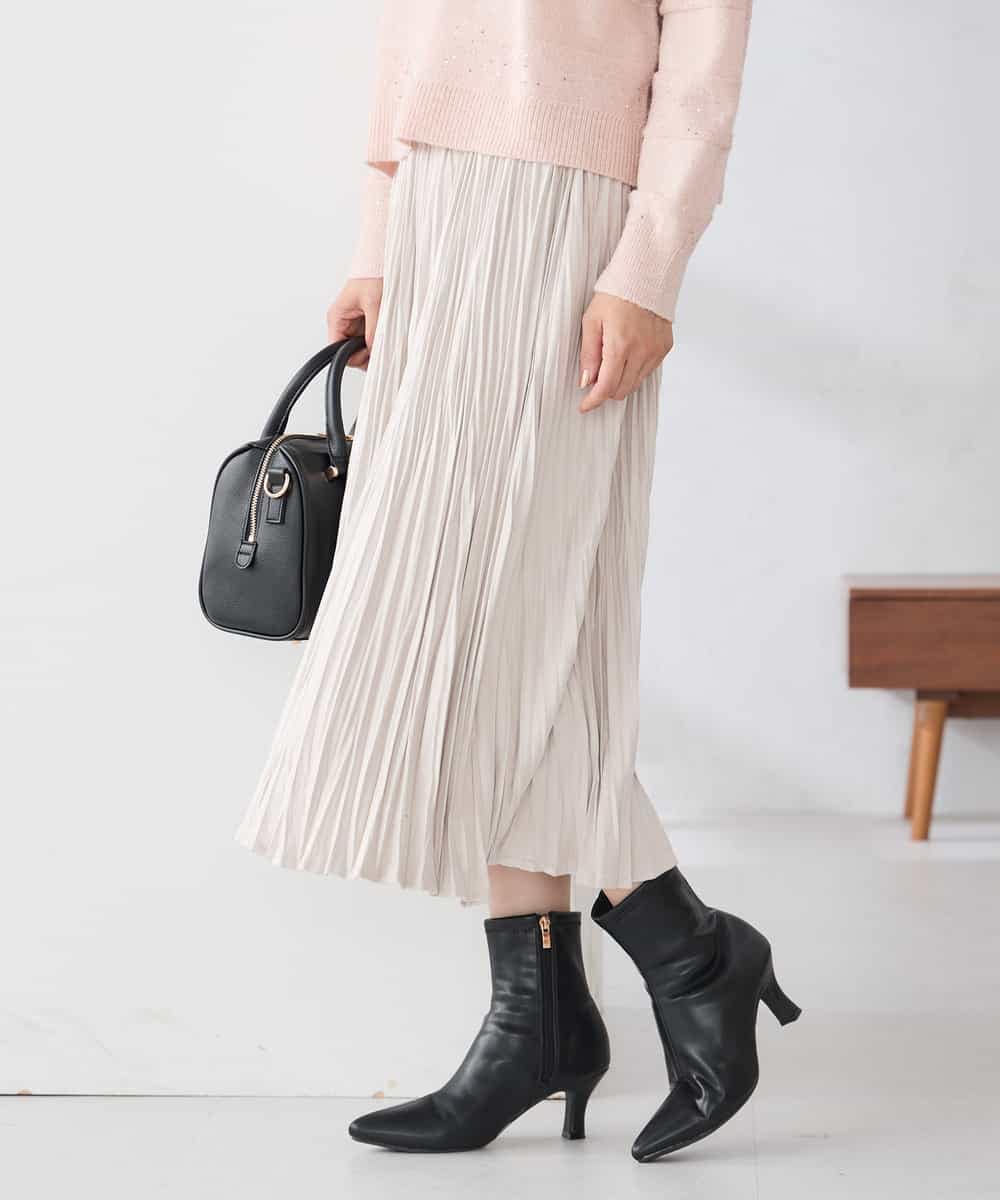 K3HBD17059 a.v.v Elmi(アー・ヴェ・ヴェ) 【低身長サイズ】フェイクスエードランダムプリーツスカート【洗える】 ライトピンク