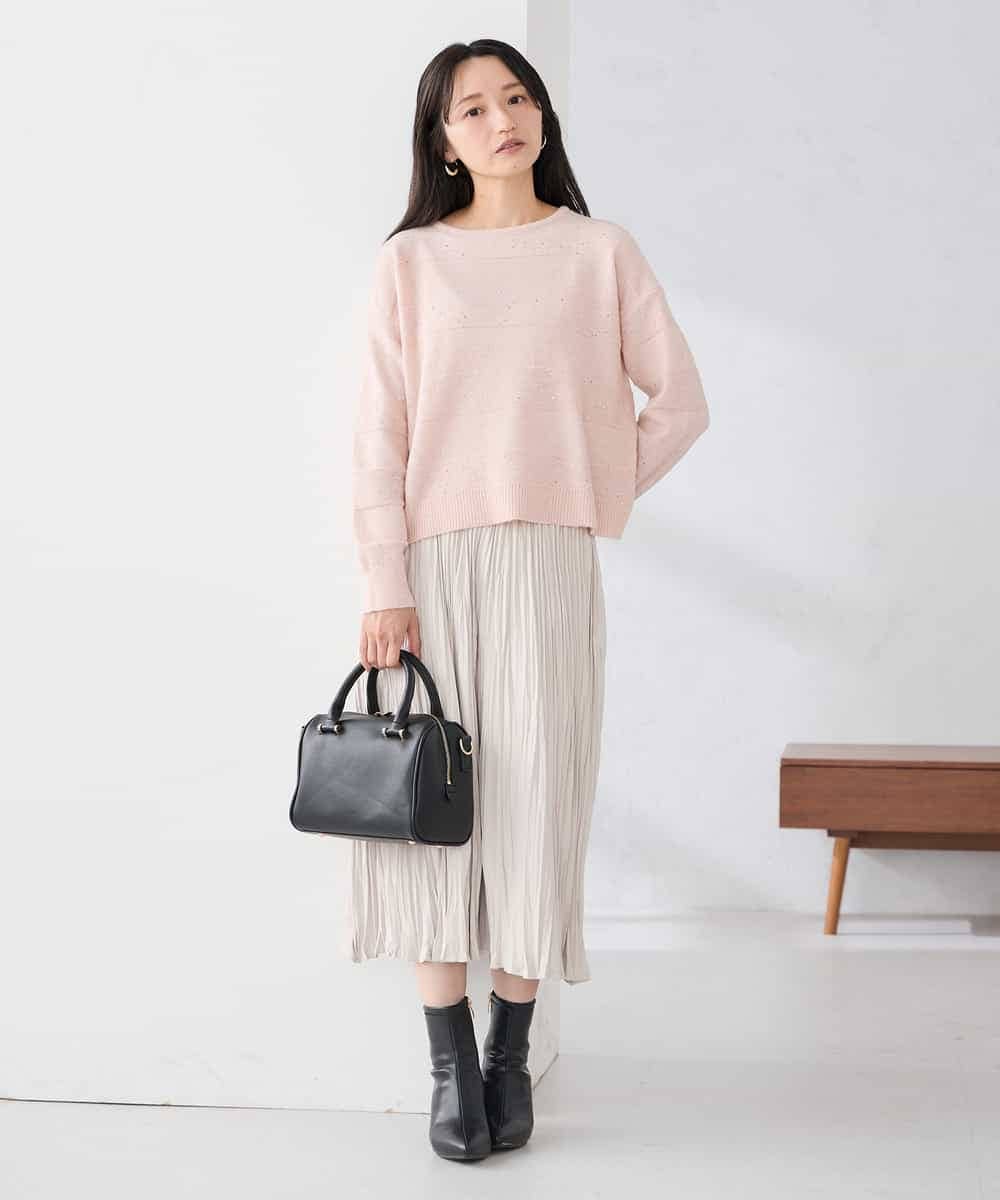 K3HBD17059 a.v.v Elmi(アー・ヴェ・ヴェ) 【低身長サイズ】フェイクスエードランダムプリーツスカート【洗える】 ライトピンク