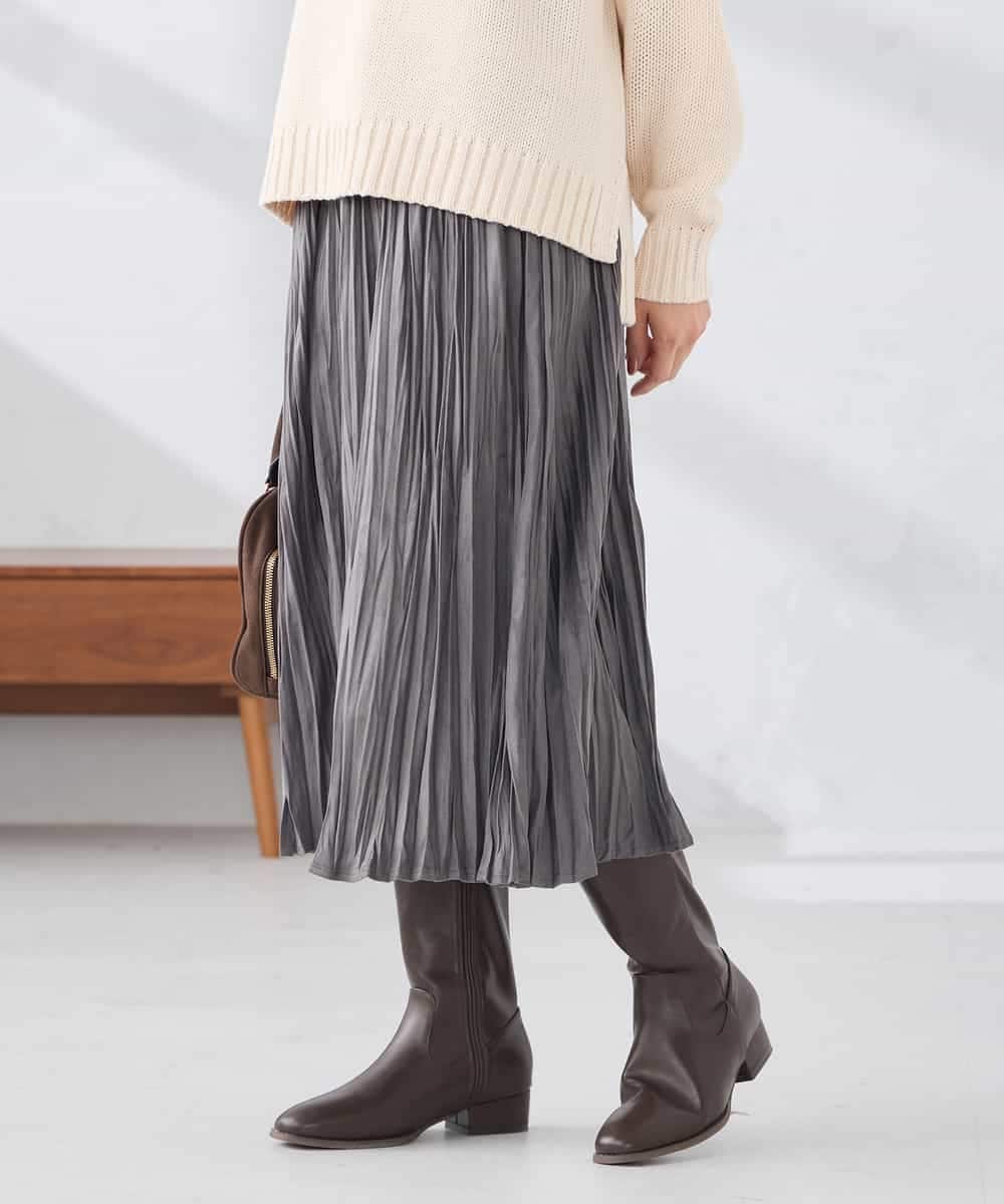 K3HBD17059 a.v.v Elmi(アー・ヴェ・ヴェ) 【低身長サイズ】フェイクスエードランダムプリーツスカート【洗える】 ライトピンク