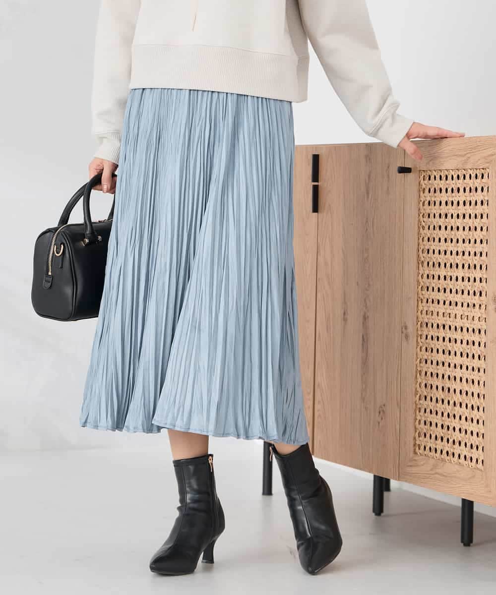 K3HBD17059 a.v.v Elmi(アー・ヴェ・ヴェ) 【低身長サイズ】フェイクスエードランダムプリーツスカート【洗える】 ライトピンク