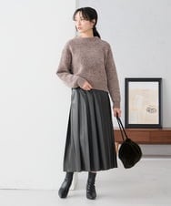 K3HBD18069 a.v.v Elmi(アー・ヴェ・ヴェ) 【低身長サイズ】レザープリーツスカート【洗える】 ダークグレー