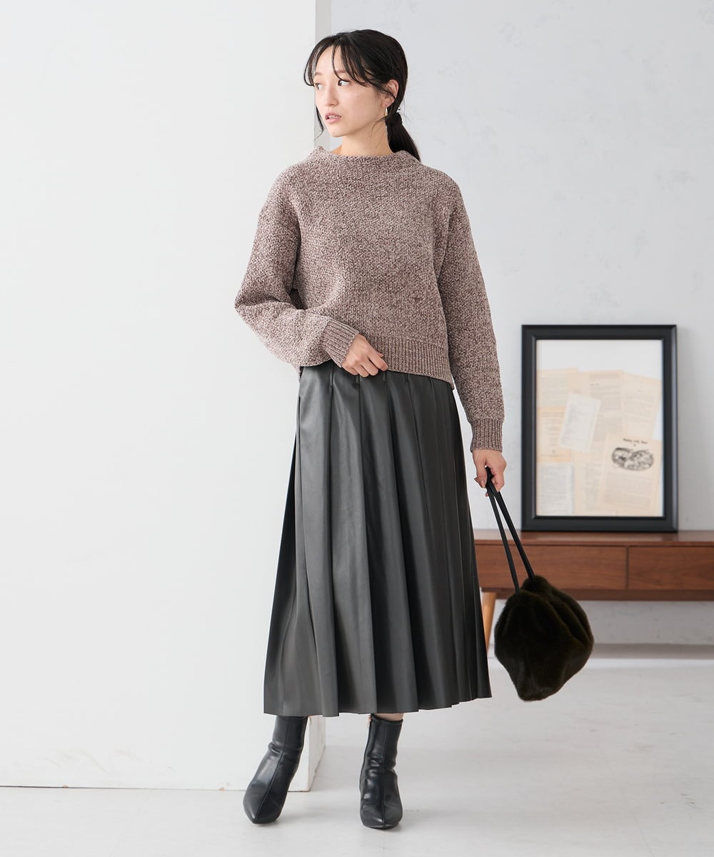 K3HBD18069 a.v.v Elmi(アー・ヴェ・ヴェ) 【低身長サイズ】レザープリーツスカート【洗える】 ダークグレー