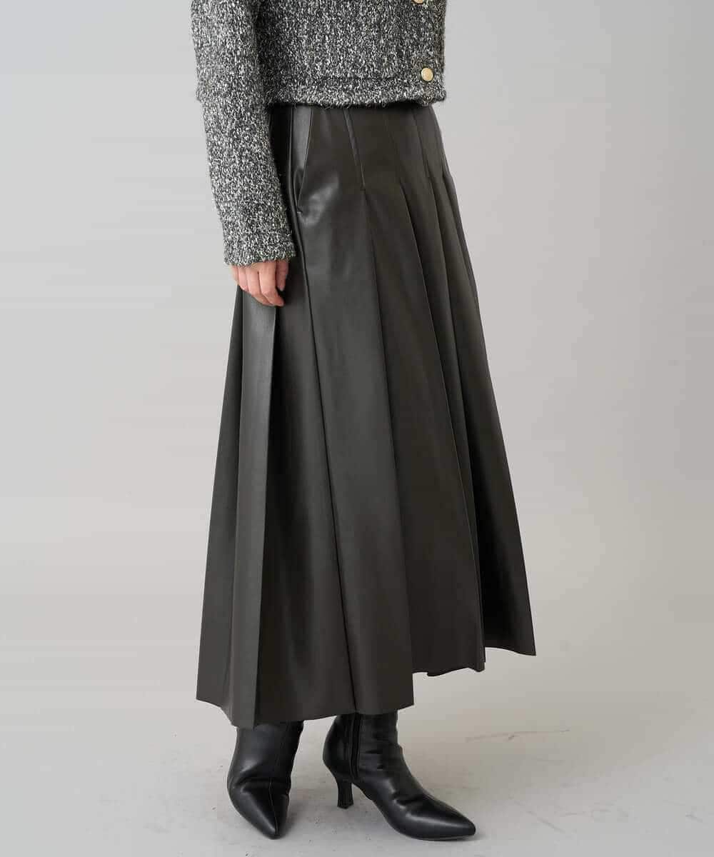 K3HBD18069 a.v.v Elmi(アー・ヴェ・ヴェ) 【低身長サイズ】レザープリーツスカート【洗える】 ダークグレー