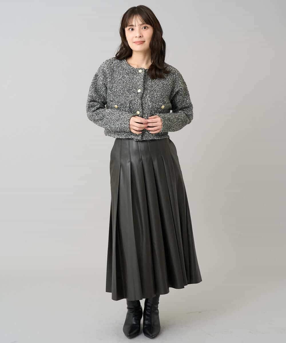 K3HBD18069 a.v.v Elmi(アー・ヴェ・ヴェ) 【低身長サイズ】レザープリーツスカート【洗える】 ダークグレー