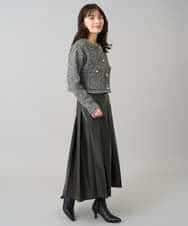 K3HBD18069 a.v.v Elmi(アー・ヴェ・ヴェ) 【低身長サイズ】レザープリーツスカート【洗える】 ダークグレー