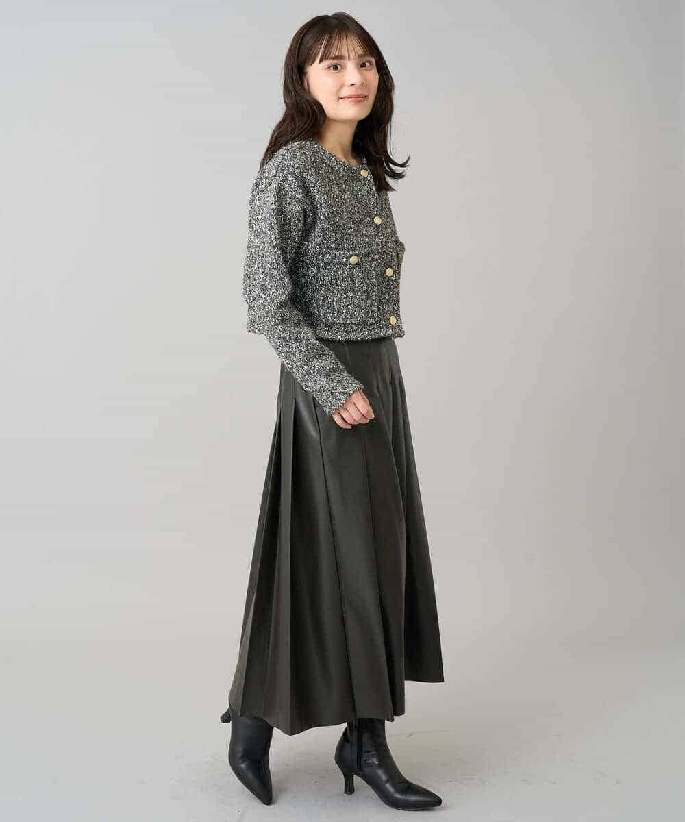 K3HBD18069 a.v.v Elmi(アー・ヴェ・ヴェ) 【低身長サイズ】レザープリーツスカート【洗える】 ダークグレー