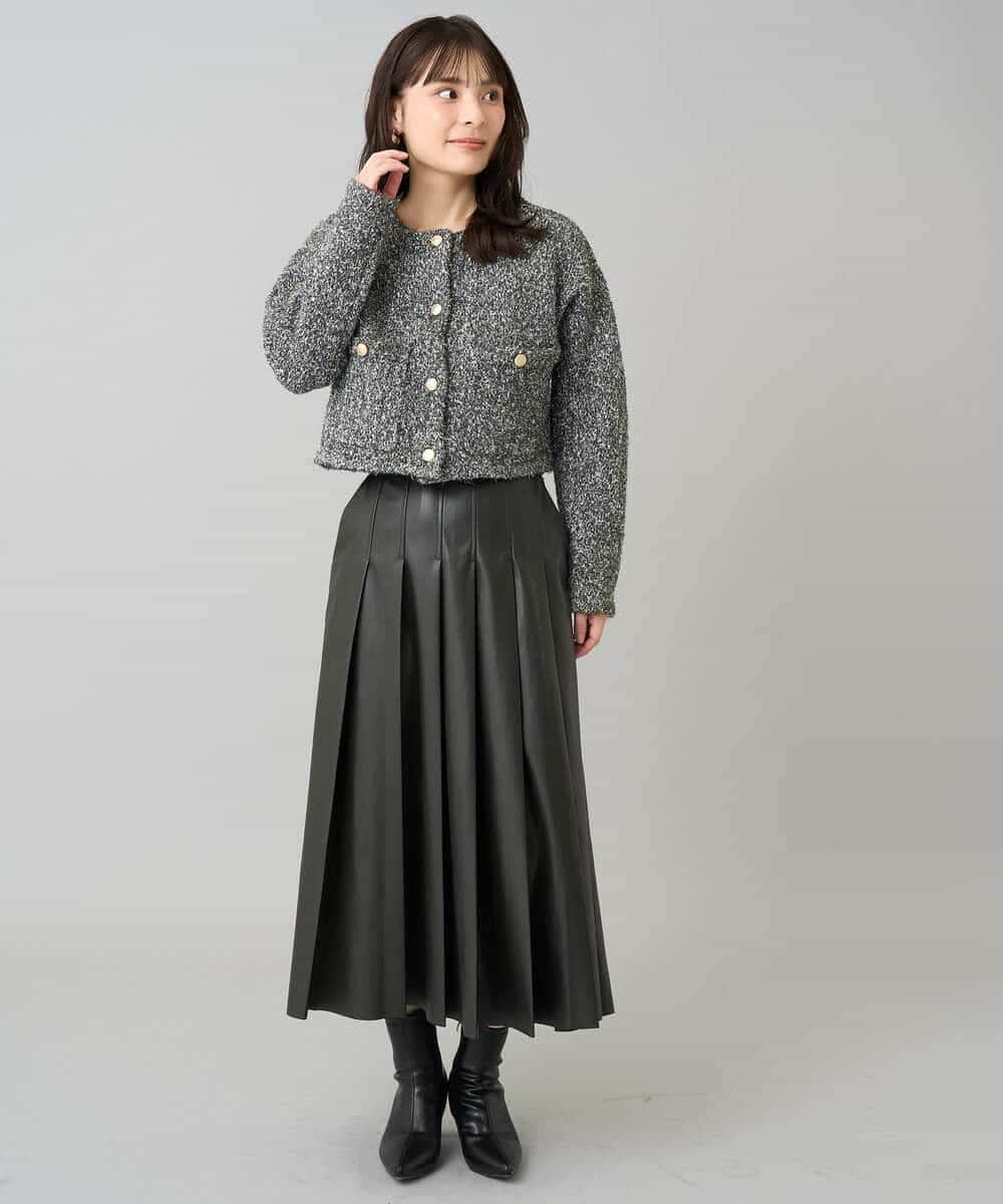 K3HBD18069 a.v.v Elmi(アー・ヴェ・ヴェ) 【低身長サイズ】レザープリーツスカート【洗える】 ダークグレー
