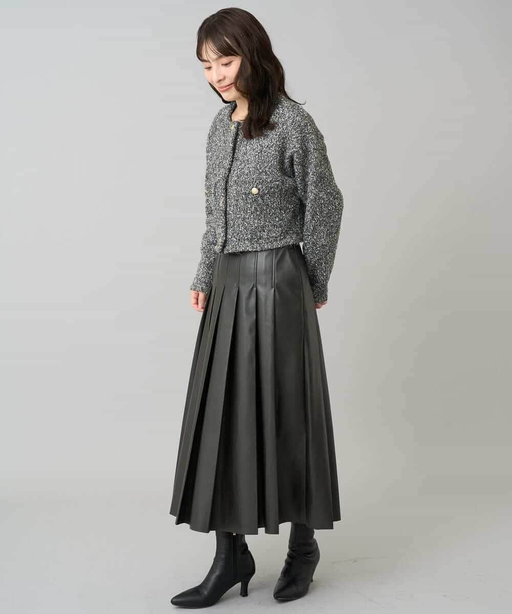 K3HBD18069 a.v.v Elmi(アー・ヴェ・ヴェ) 【低身長サイズ】レザープリーツスカート【洗える】 ダークグレー